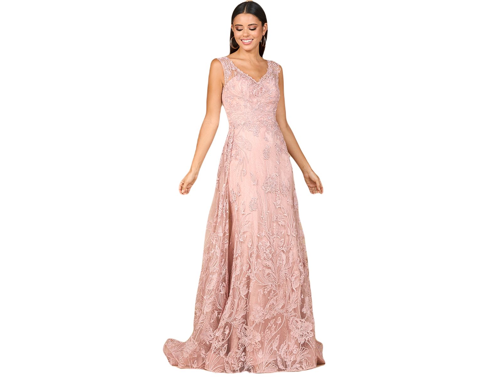 Lara Women's Overskirt Lace Fitted V - Neck Gown