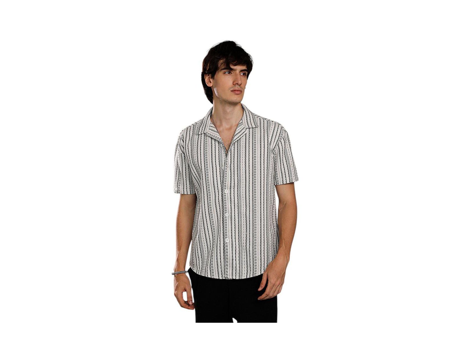 Campus Sutra Men's Striped-Weave Oversized Shirt
