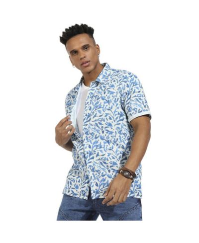 Cahoot Men's Campus Sutra Blue Foliage Strokes Shirt