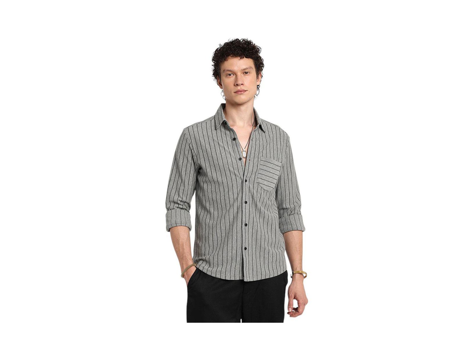 Cahoot Men's Campus Sutra Moon Grey Pinstriped Shirt