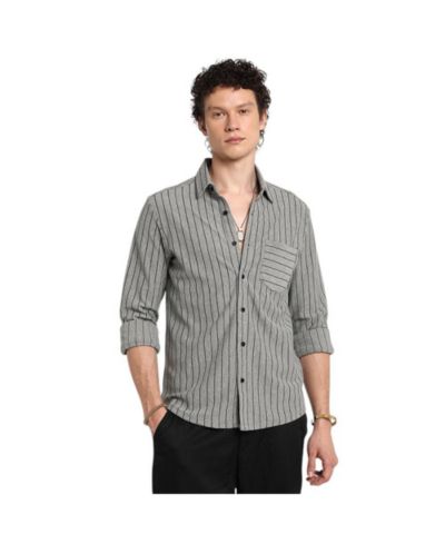 Cahoot Men's Campus Sutra Moon Grey Pinstriped Shirt