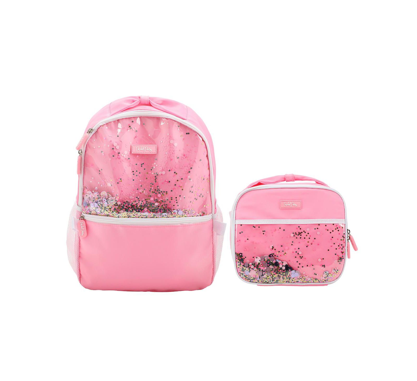 Packed Party Confetti Filled Pink 17" Backpack With Lunchbox