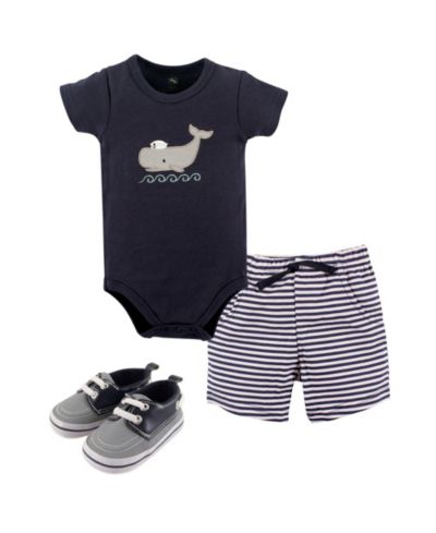 Hudson Baby Baby Boys Hudson Breathable Cotton Coordinated Bodysuit, Shorts, and Shoe Outfit