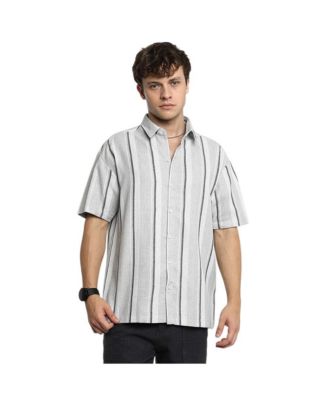Campus Sutra Men's Ash Grey Unbalanced Striped Shirt