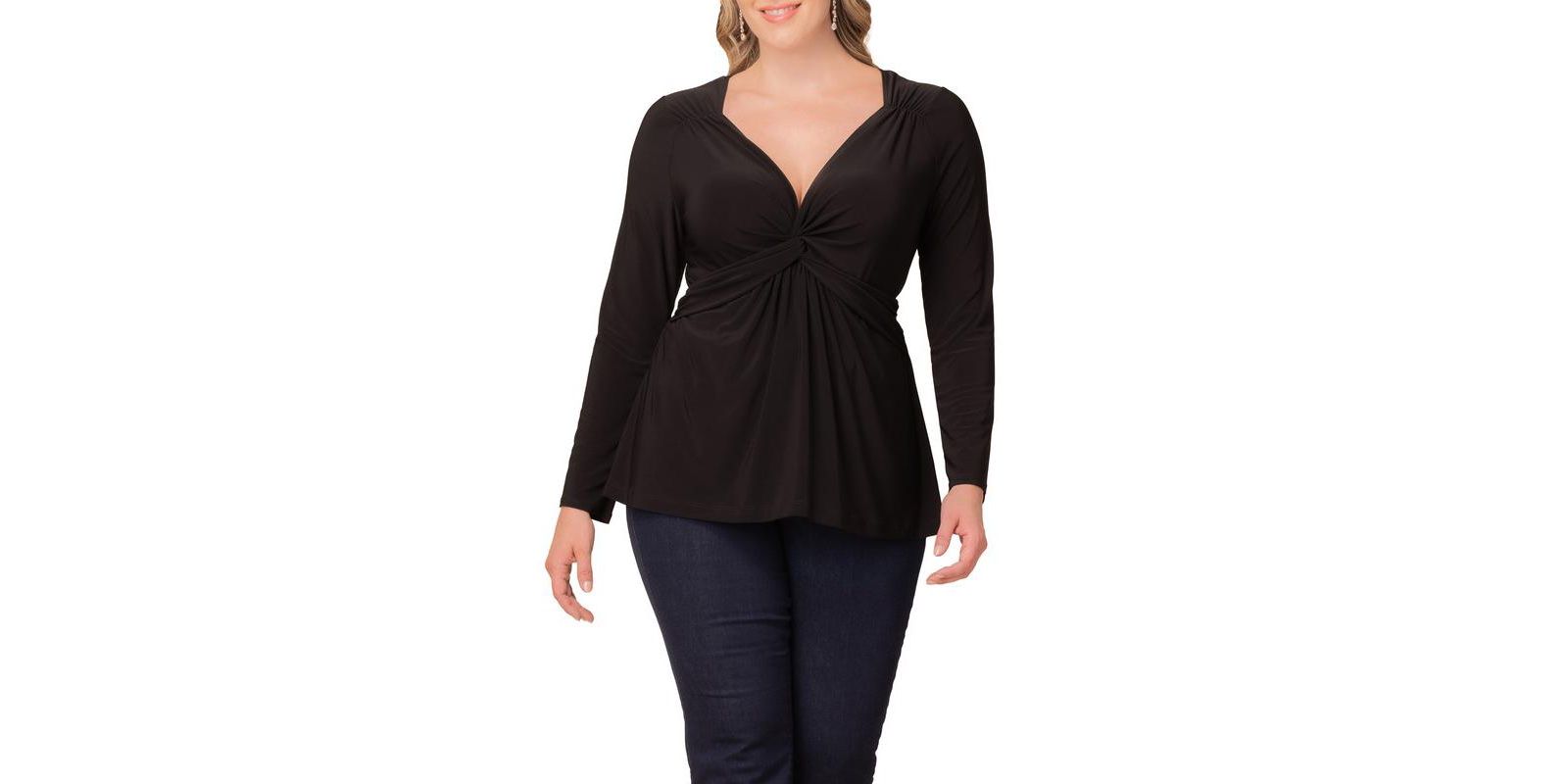 Топ Kiyonna Plus Size Abigail с длинными рукавами и завязками