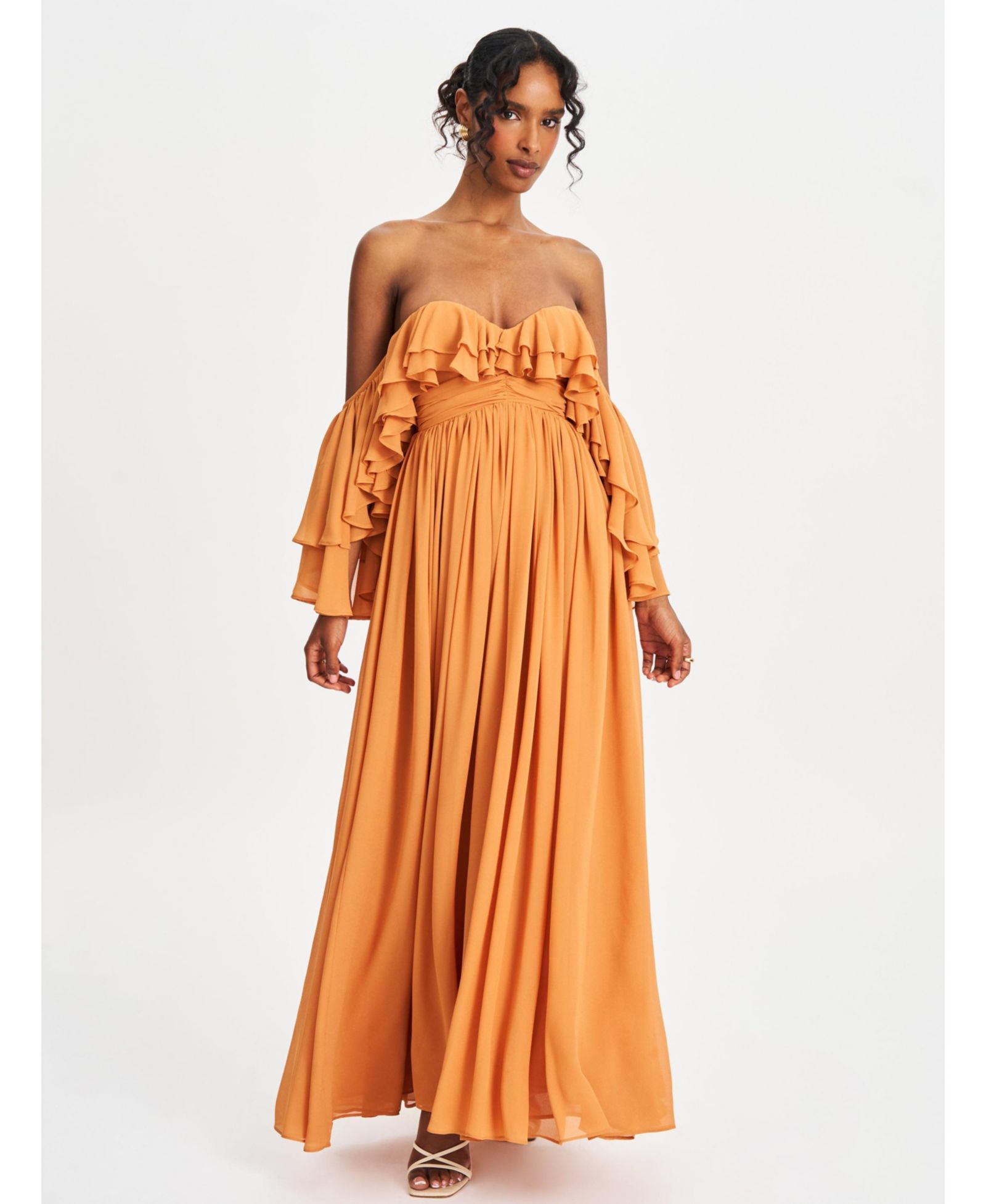 Miss Circle Women's Kaela Brickwork Off Shoulder Chiffon Maxi Dress