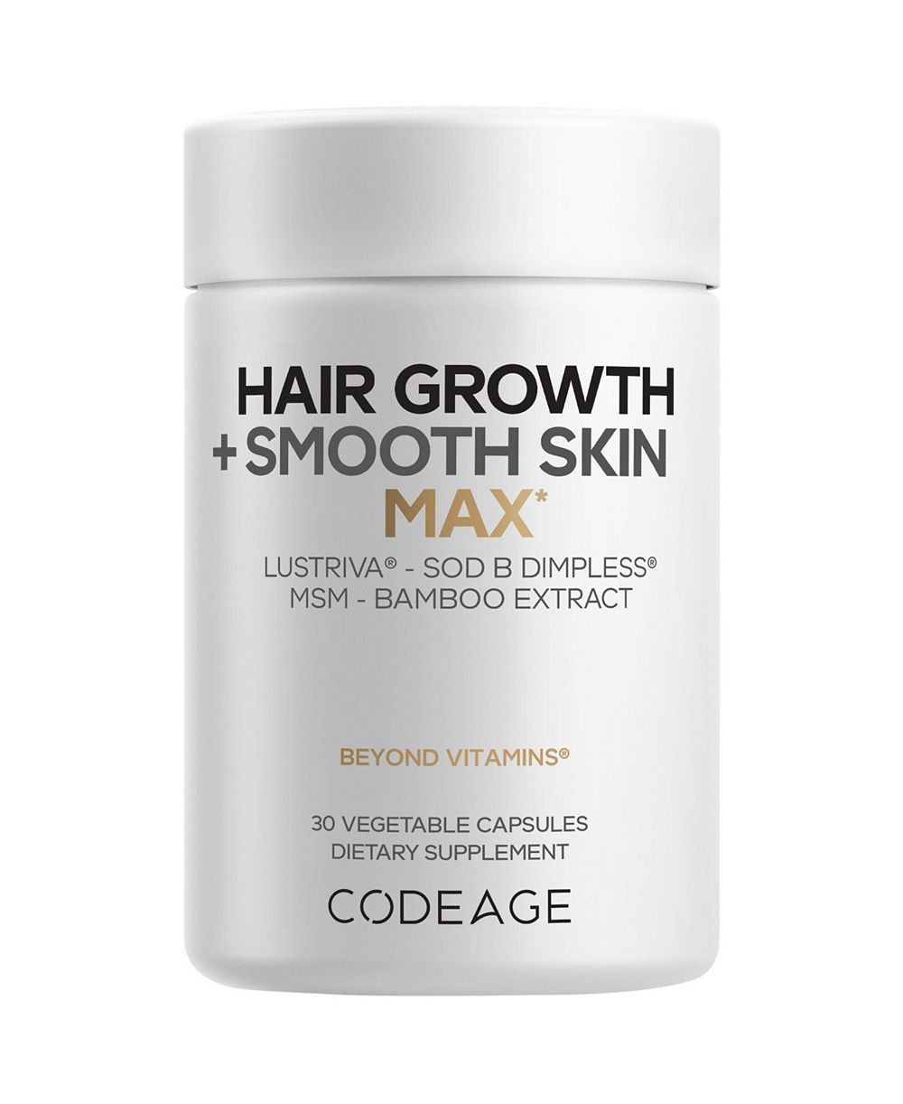 Codeage витамины для роста волос и гладкой кожи Max Vitamins, поддержка здоровья волос и кожи, Биотин, Витамин C, MSM - 30 капсул