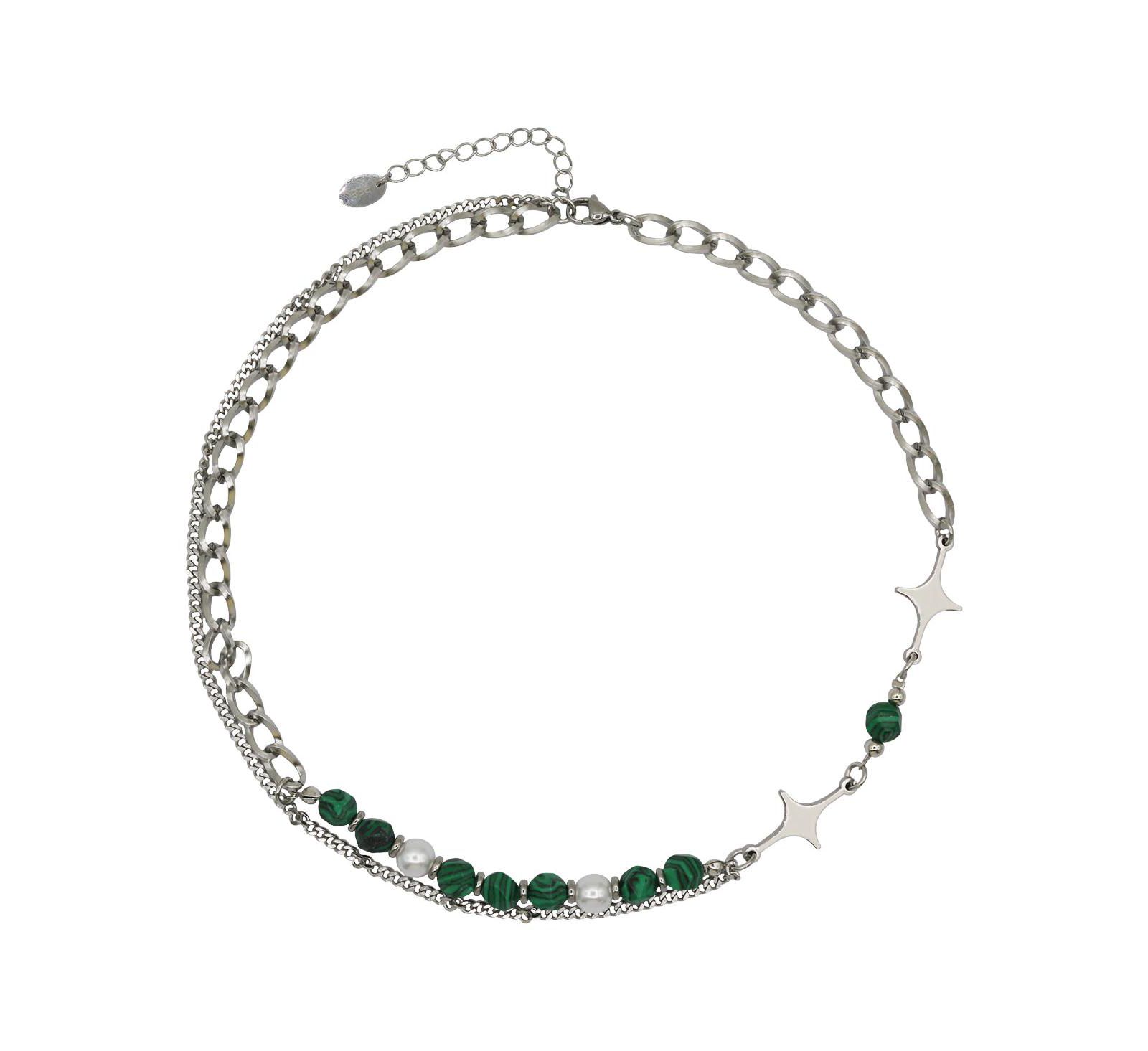 Layered Stainless Steel Beaded Neckalce with Star Charms