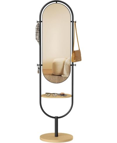 3-in-1 Modern Standing Body Mirror, Oak Beige and Ink Black