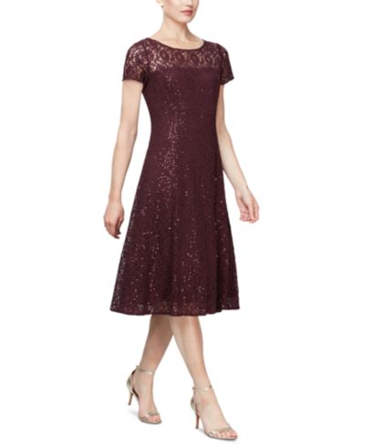 SL Fashions Sequined Lace Midi Dresses