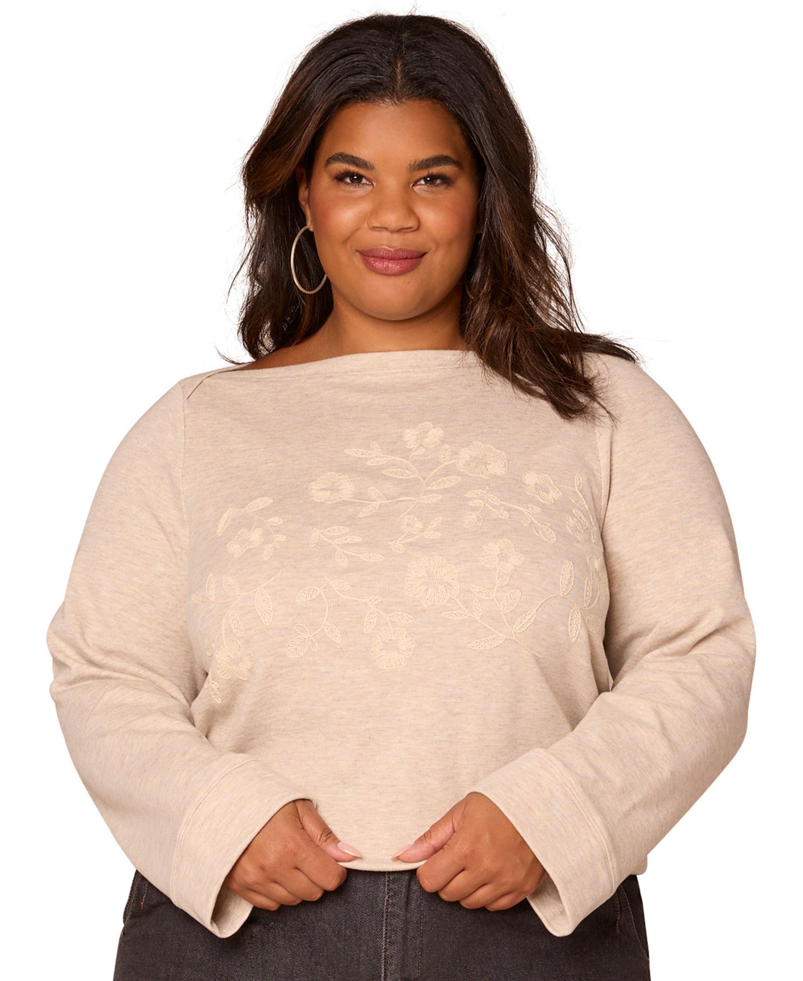 Democracy Plus Size Bell Sleeve Boat Neck Top