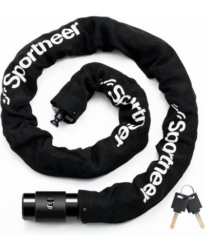 Sportneer Bike Lock: 8mm Thick High Security Anti Theft Bike Chain Lock with 2 Keys