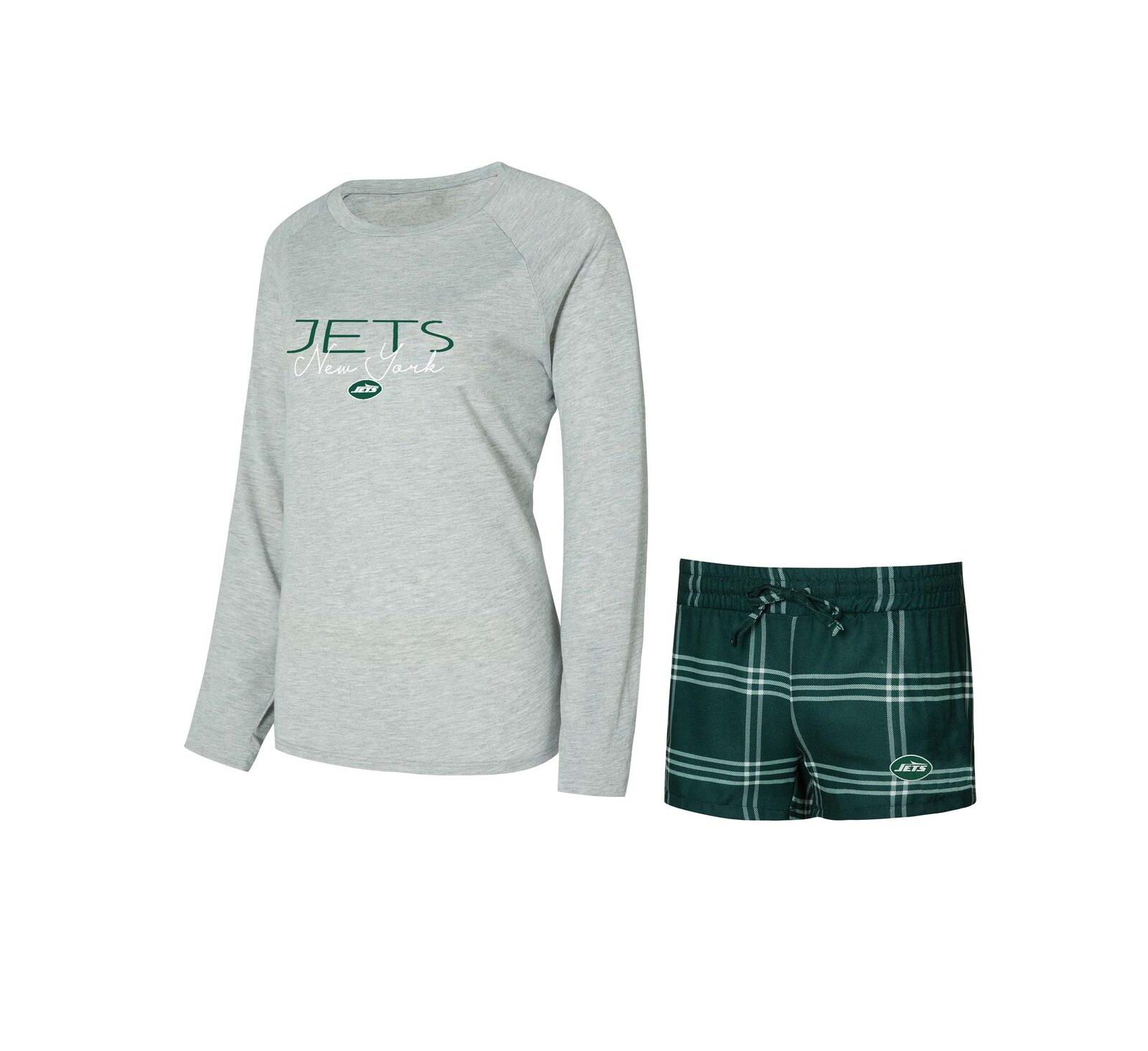 Concepts Sport Women's 2-Piece Green/Gray New York Jets Petition Raglan Long Sleeve Top and Shorts Set
