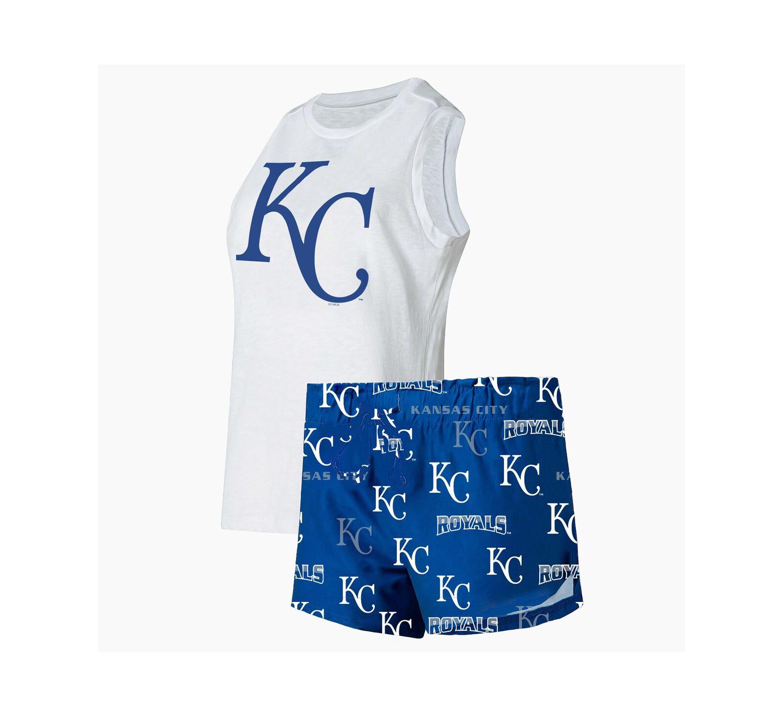 Комплект для сна Concepts Sport Women's 2-Piece White/Royal Kansas City Royals Plus Size Tank Top and Shorts