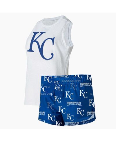 Комплект для сна Concepts Sport Women's 2-Piece White/Royal Kansas City Royals Plus Size Tank Top and Shorts