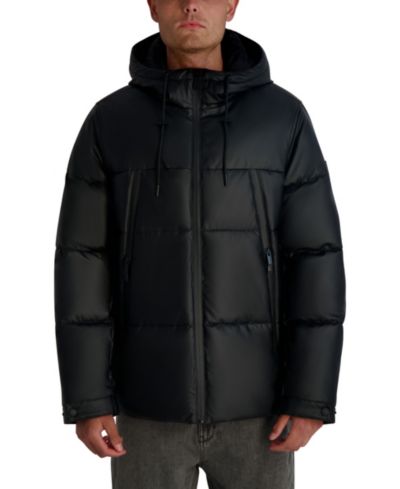 KARL LAGERFELD PARIS Men's Midweight Hooded Water Resistant Puffer