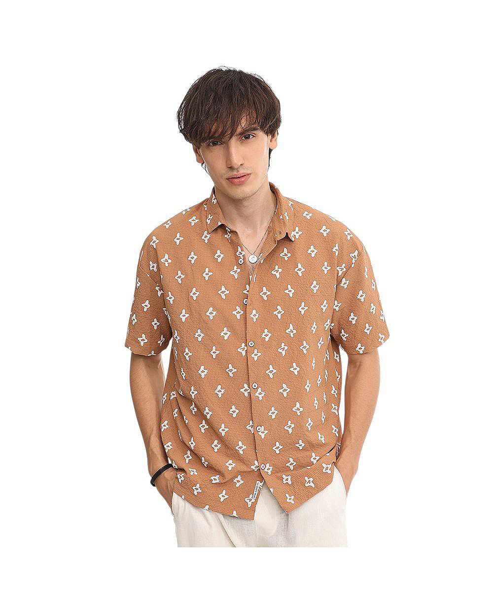 Мужская рубашка Campus Sutra Tan Floral-Tactile Oversized