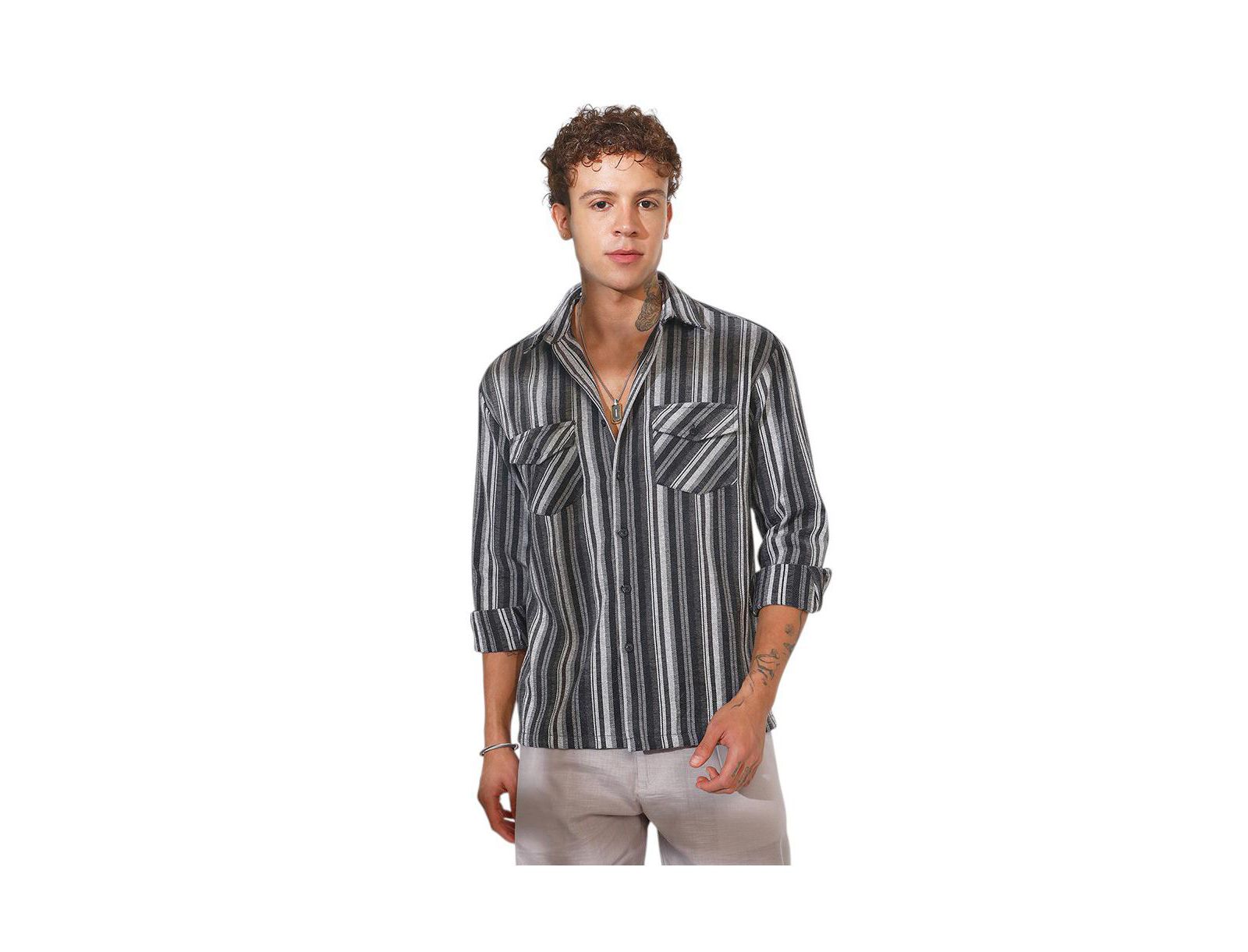 Cahoot Men's Multitrack Striped Oversized Shirt