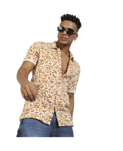 Cahoot Men's Campus Sutra Brown Foliage Strokes Shirt