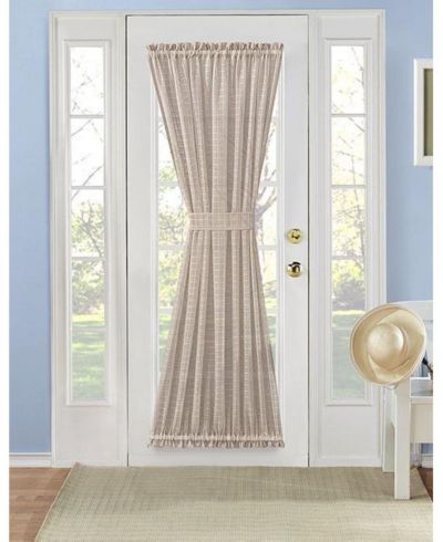 Kate Aurora Living Plaid Sheer French Door Curtain Panel With Tieback - 53 in. W x 45 in. L, Linen