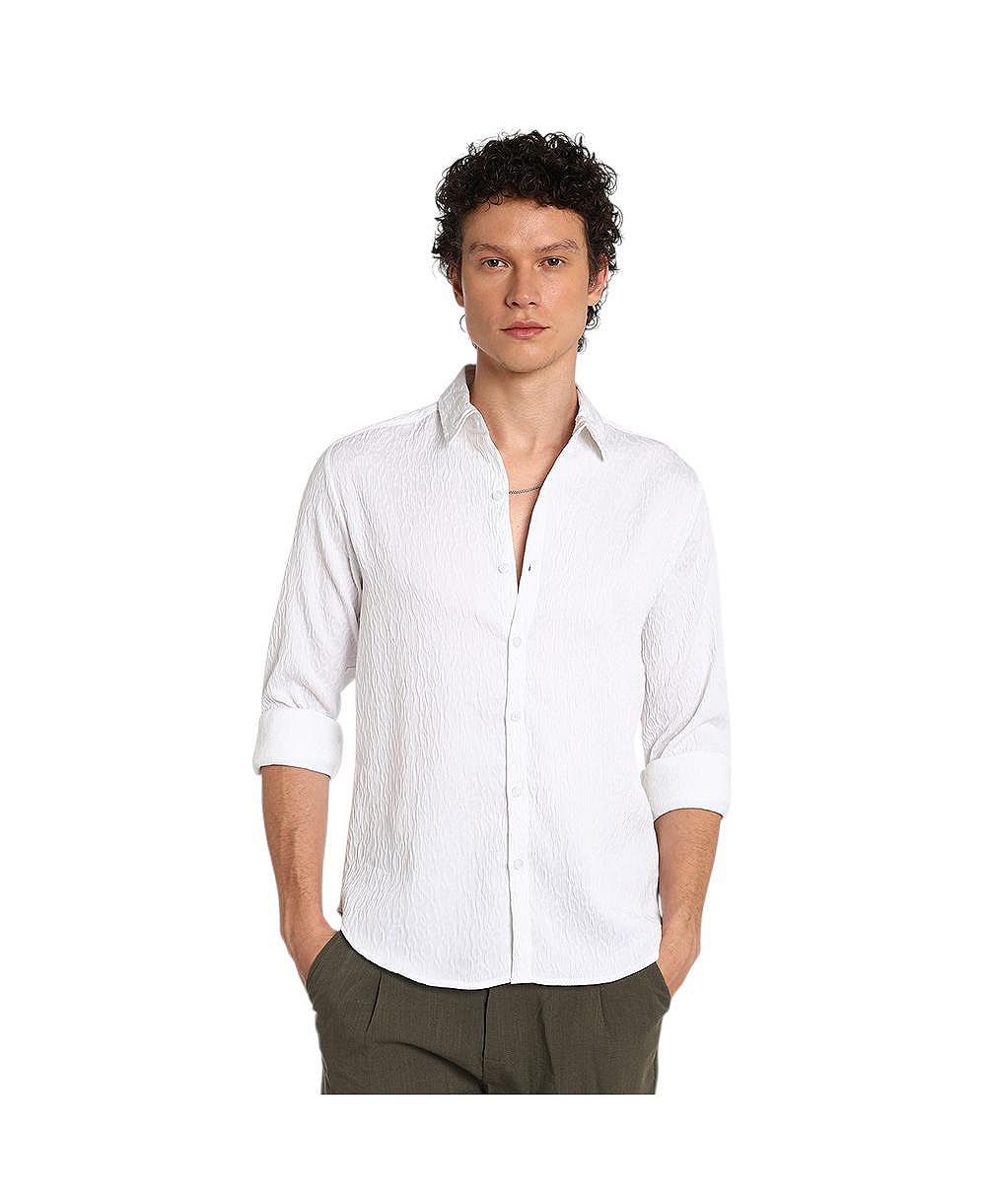 Мужская рубашка Campus Sutra Chalk White Abstract-Textured