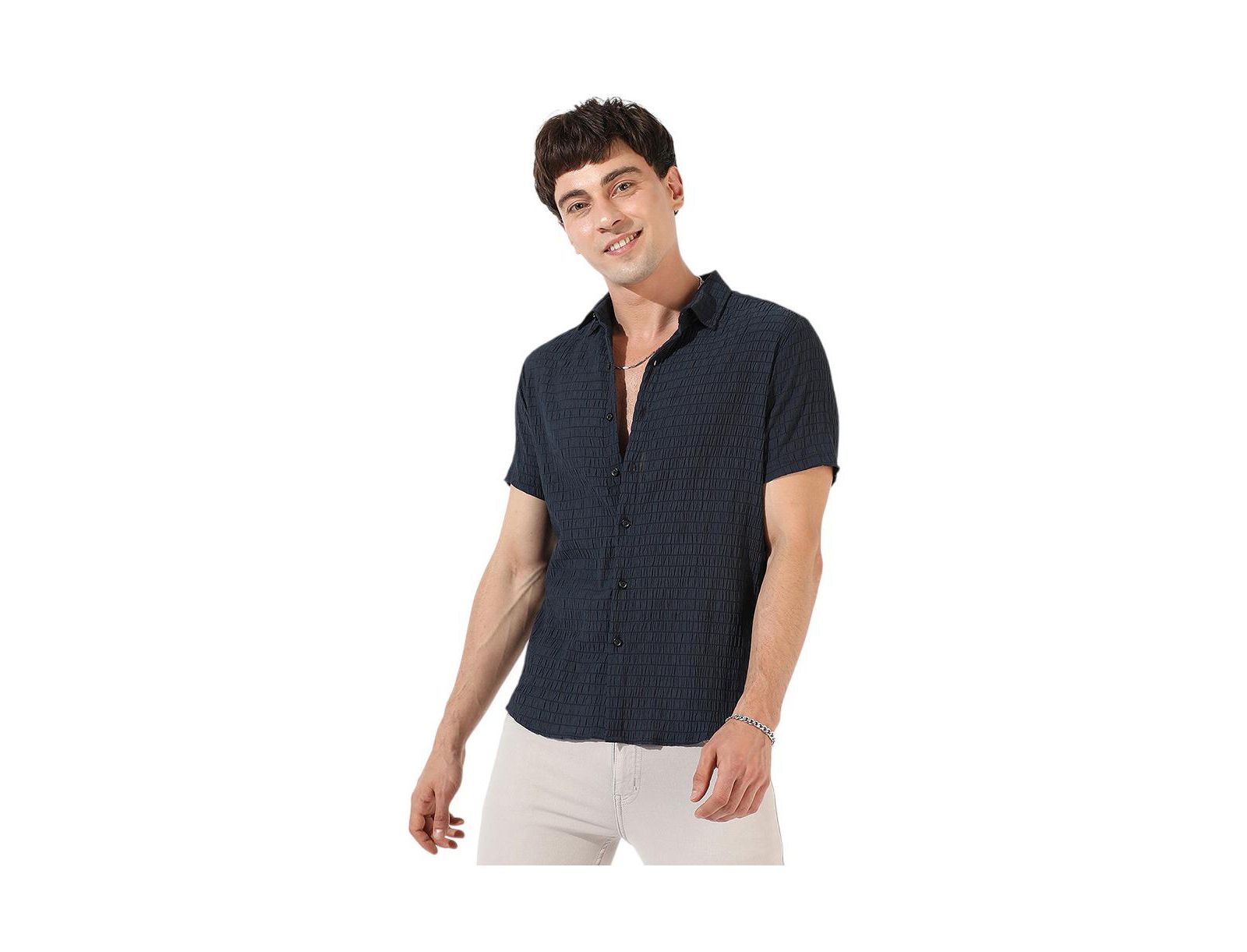 Cahoot Men's Campus Sutra Black Textured Regular Fit Casual Shirt
