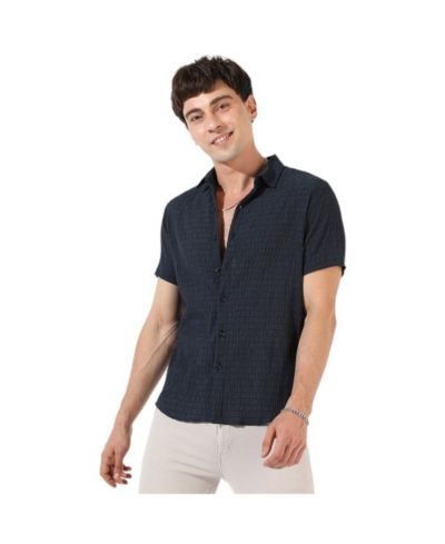 Cahoot Men's Campus Sutra Black Textured Regular Fit Casual Shirt