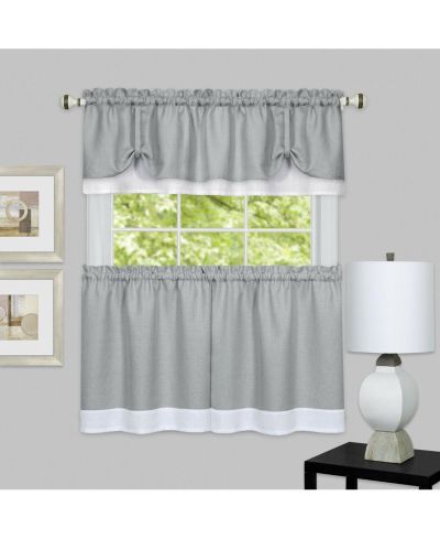 Kate Aurora Flax Styled Semi Sheer 3 Piece Tie-Up Kitchen Curtain Tier & Valance Set - 58 in. W x 24 in. L