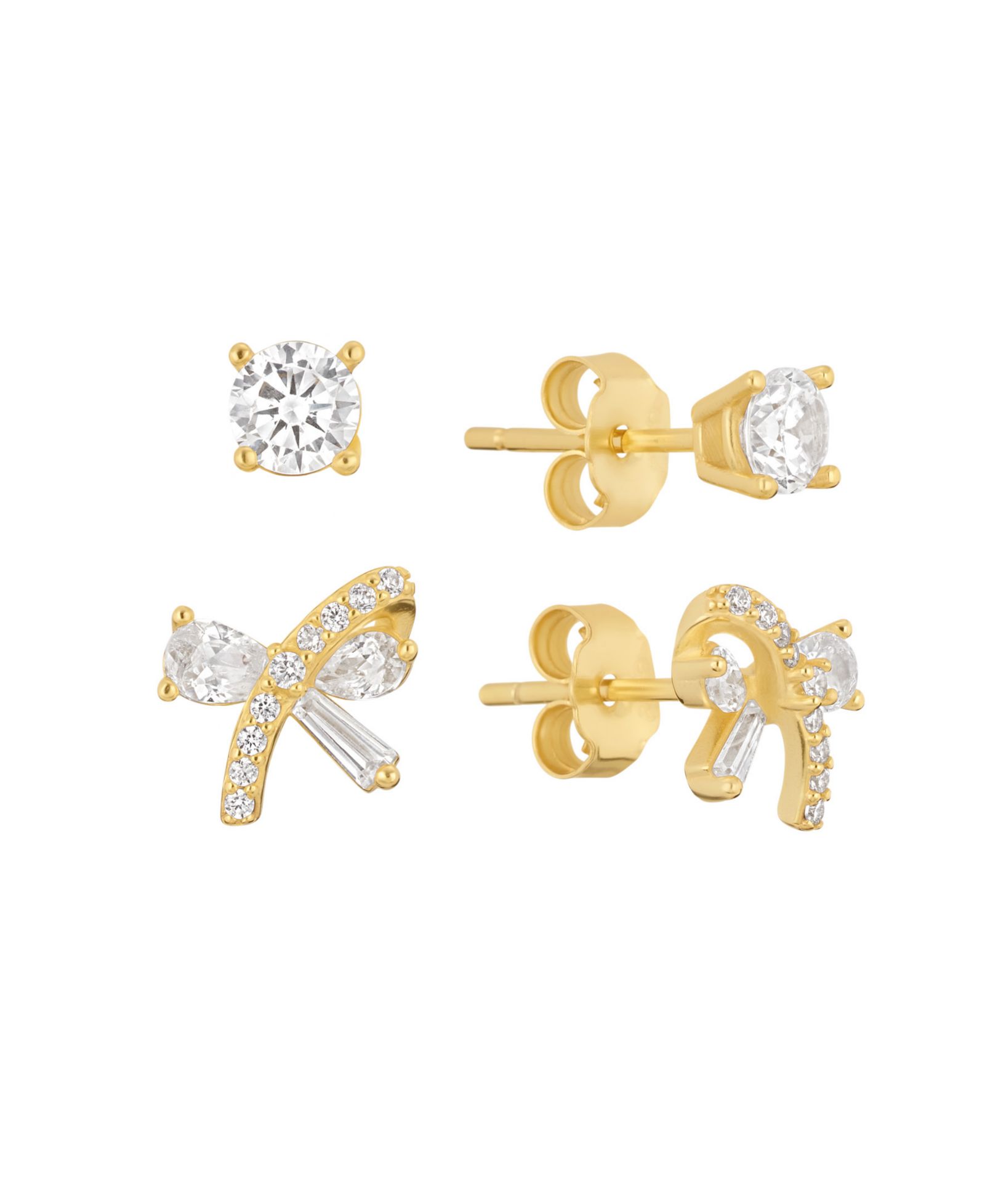 Набор серьм-гвоздиков Cubic Zirconia Bow 14k Gold Over Sterling Silver