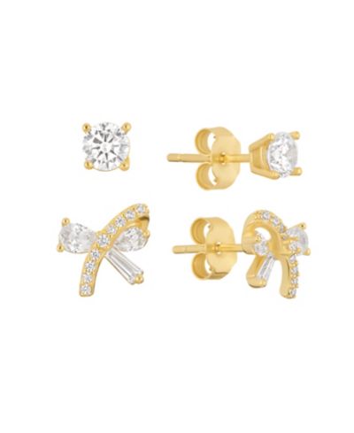 Набор серьм-гвоздиков Cubic Zirconia Bow 14k Gold Over Sterling Silver