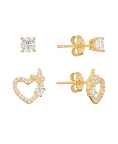 Macy's 2-Pc. Cubic Zirconia Heart Butterfly 14k Gold Over Sterling Silver Stud Earring Set