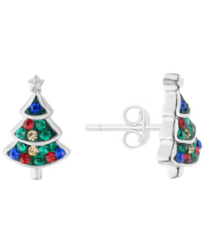 Macy's Crystal Stone Christmas Tree Stud Earrings