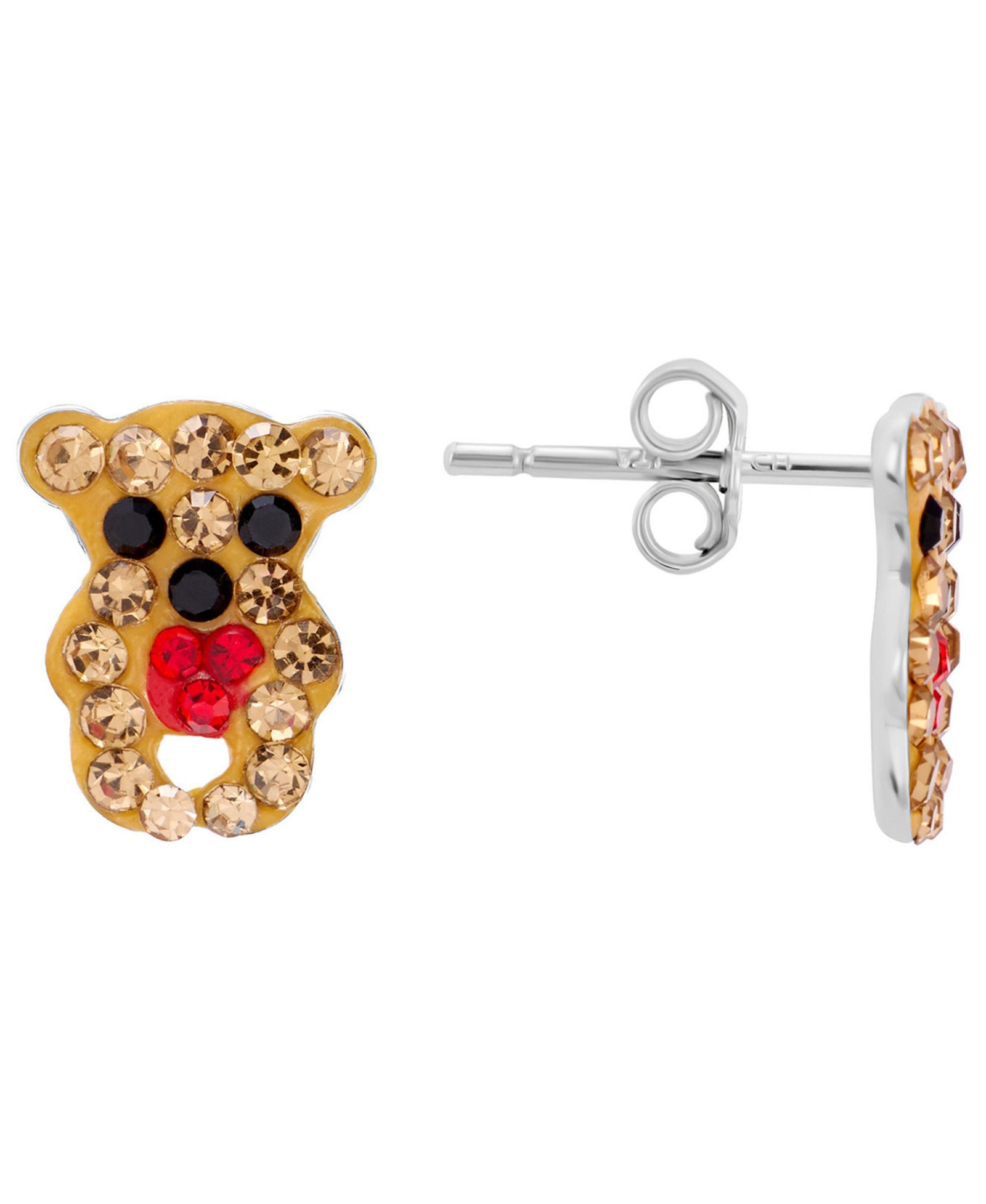 Macy's Crystal Stone Teddy Bear with Heart Stud Earrings