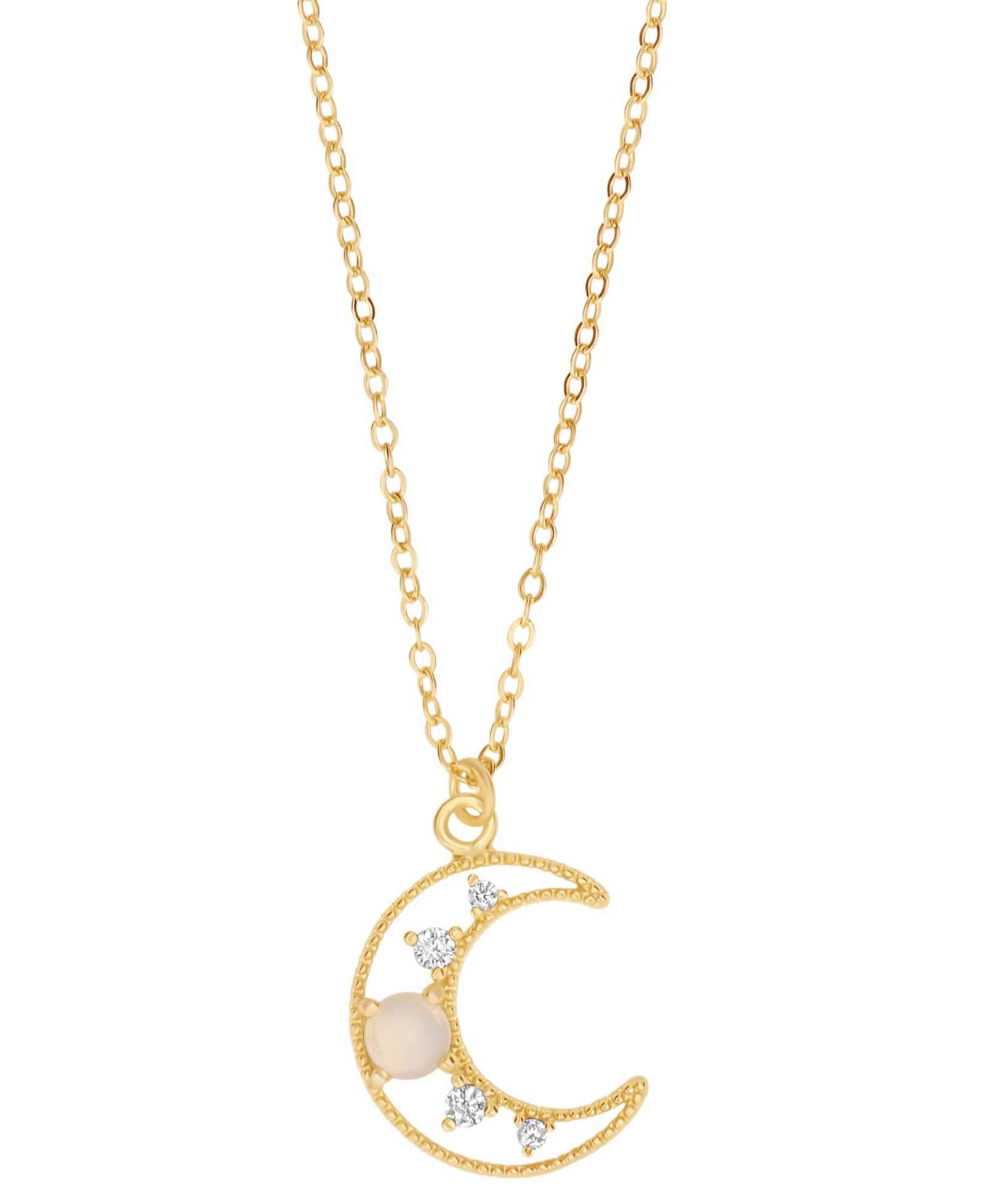 Macy's Cubic Zirconia & Simulated Opal Moon Pendant Necklace