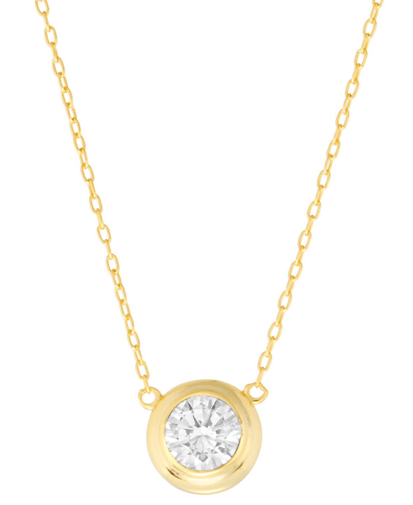 Ожерелье Bezel с кубическим цирконием 16-in. из 14k золота поверх стерлингового серебра