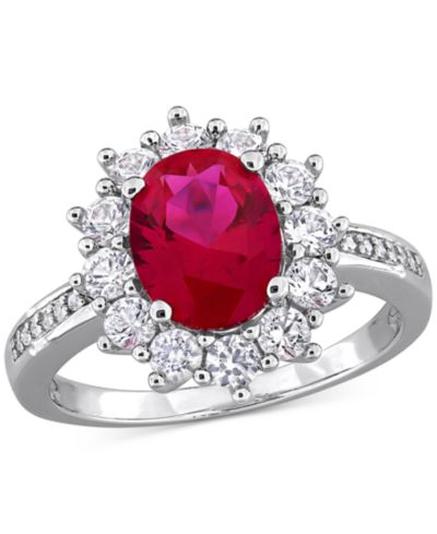 Gemstone & Diamond Accent Halo Ring in Sterling Silver кольцо