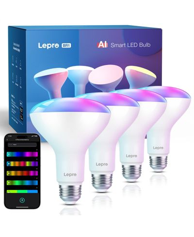 Lepro умная светодиодная лампочка BR30 RGBCCT, 60-Watt Equivalent, с управлением голосом и приложением (4 шт.)