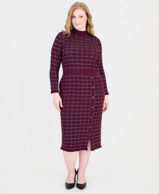 Sandra Darren Plus Size Checkered-Knit Sweater Dress