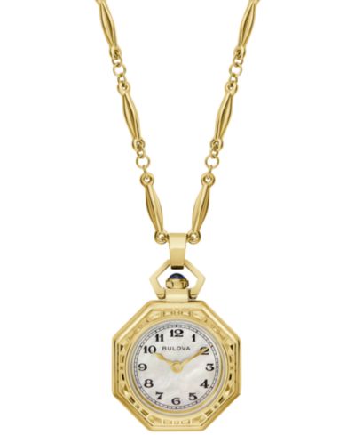 Bulova Women's Limited Edition 150th Anniversary Classic Rubaiyat Gold-Tone Stainless Steel Pendant Watch 25.5mm