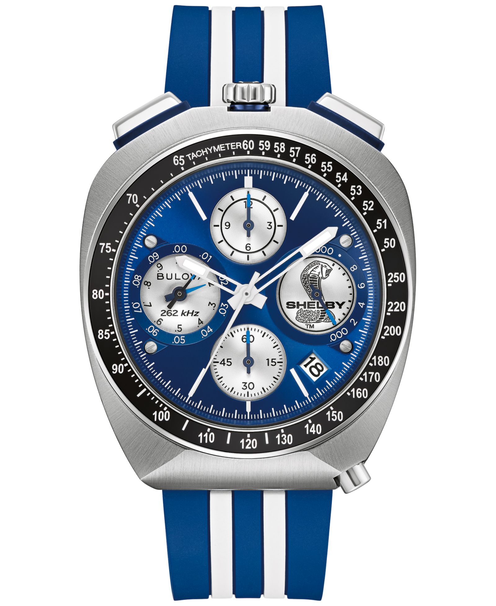Мужские двухцветные наручные часы Bulova Limited Edition 150th Anniversary Performance Shelby Chronograph на резиновом ремешке 43mm