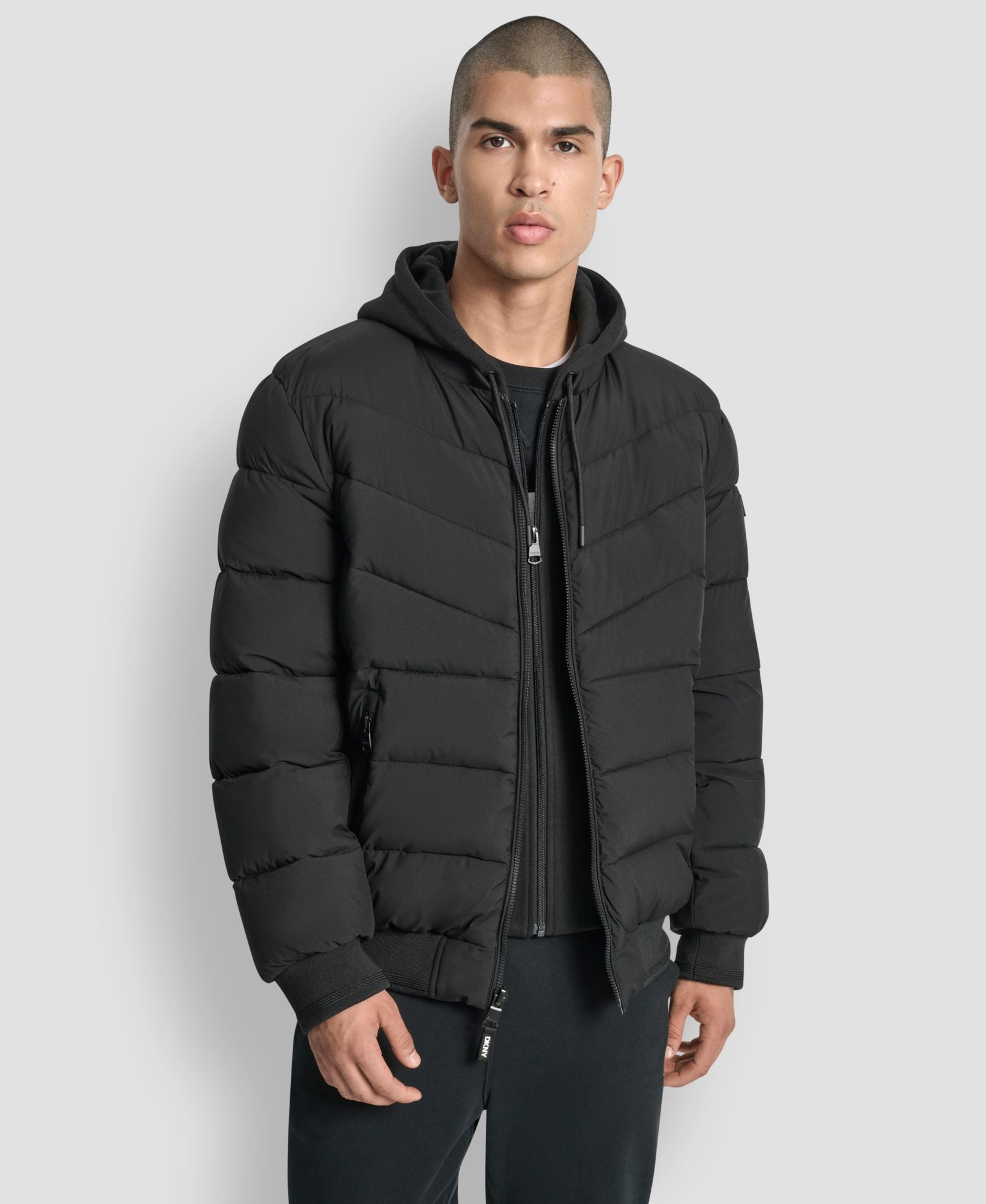 DKNY Men's Hooded Quilted Puffer Bomber Jacket