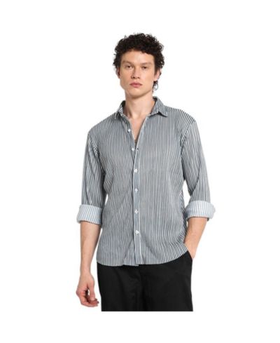 Мужская рубашка Campus Sutra Midnight Black and Powder White Pleat-Creased