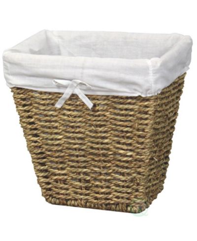 Wickerwise Woven Seagrass Small Waste Bin Lined with White Washable Lining