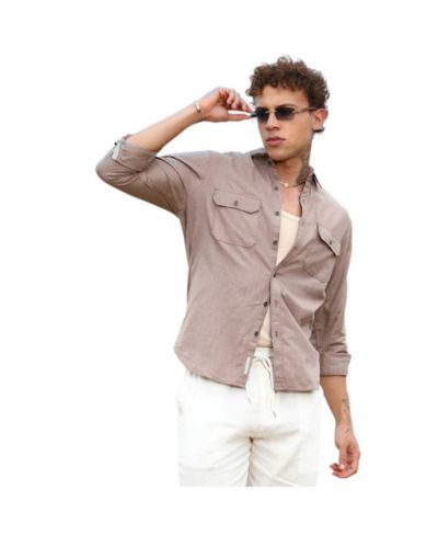 Мужская рубашка Campus Sutra Peanut Brown Heathered Utility Shirt