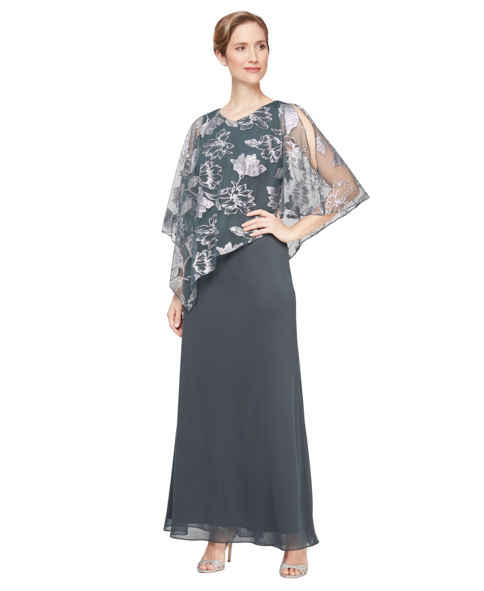 Женское вечернее платье SL Fashions Novelty Asymmetric Overlay Bodice
