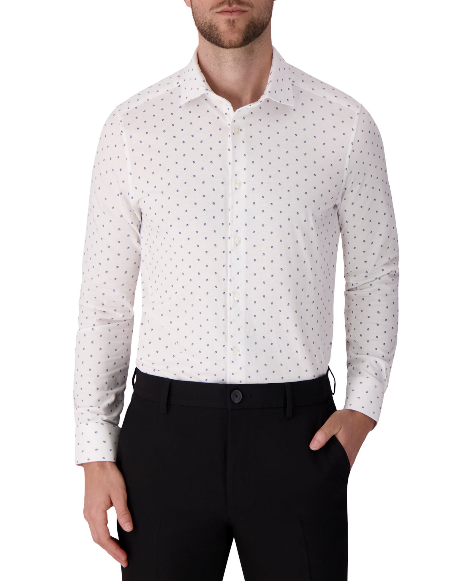 Victor Emmanuel Men's Geometric Print Cotton Knit Dress Shirt
