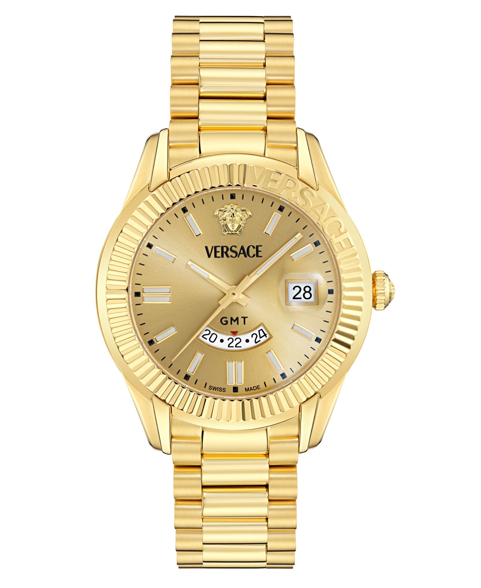 Versace Men's Swiss Apodis GMT Gold Ion Plated Bracelet Watch 41mm