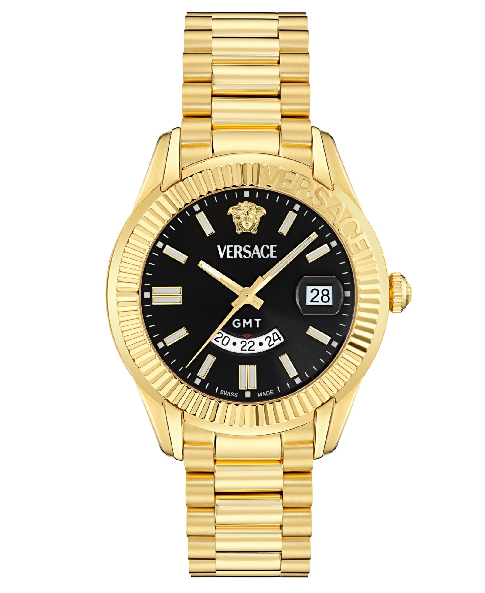 Мужские часы Versace Swiss Apodis GMT с золотым напылением 41mm