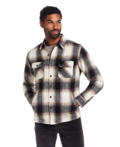 Weatherproof Vintage Men's Wool Blend Brushed Plaid Shirt Jacket
