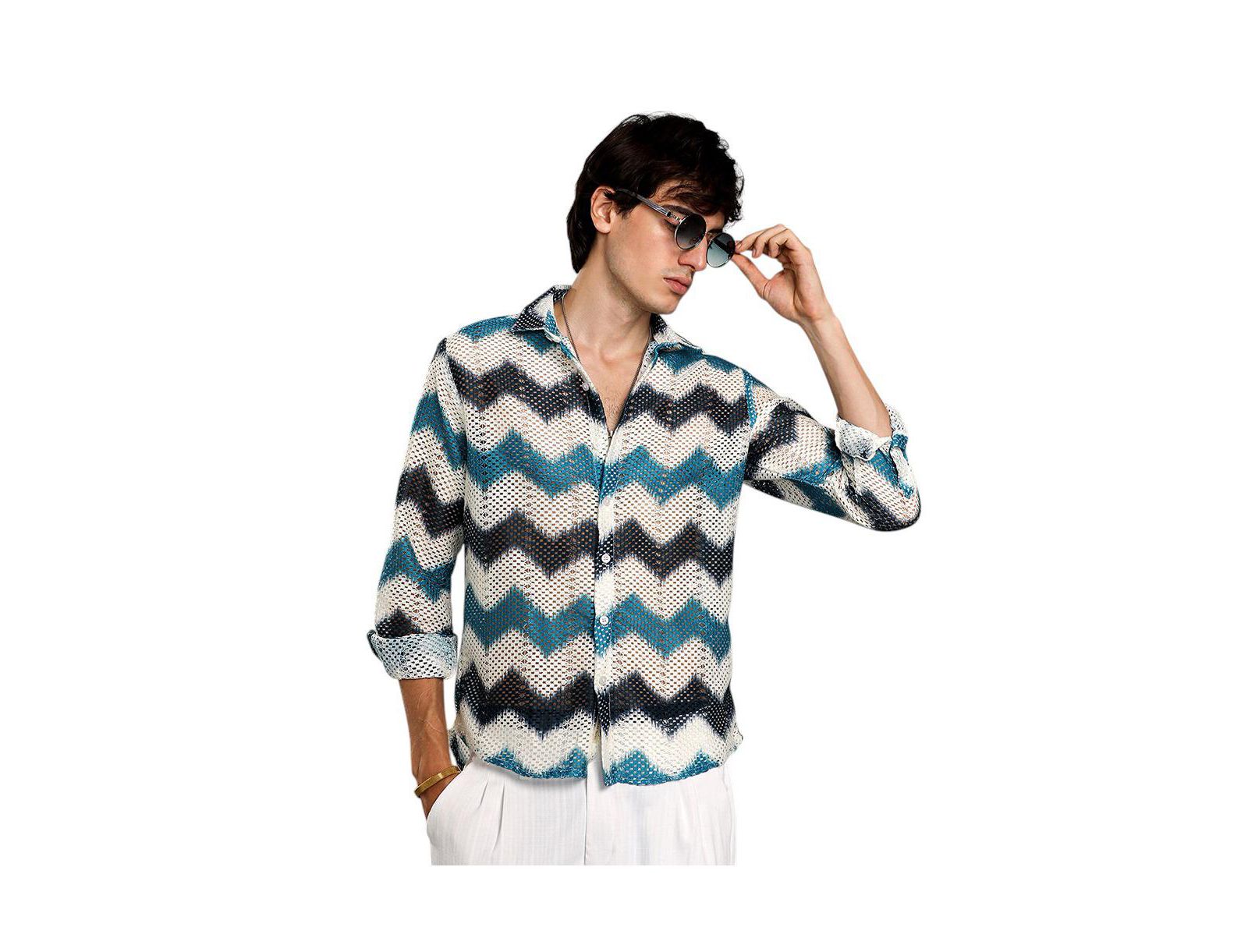 Cahoot Men's Campus Sutra Chevron-Block Knit Shirt